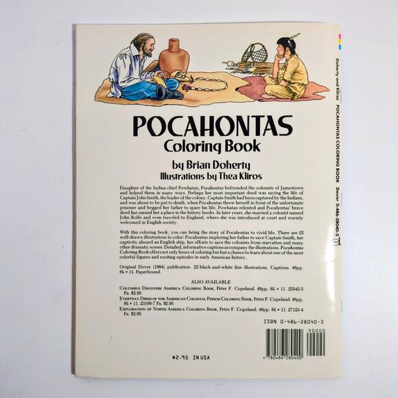 Pocahontas Coloring Book Dover Brian Doherty VTG 1994 New Unused Uncolored - Picture 2 of 7